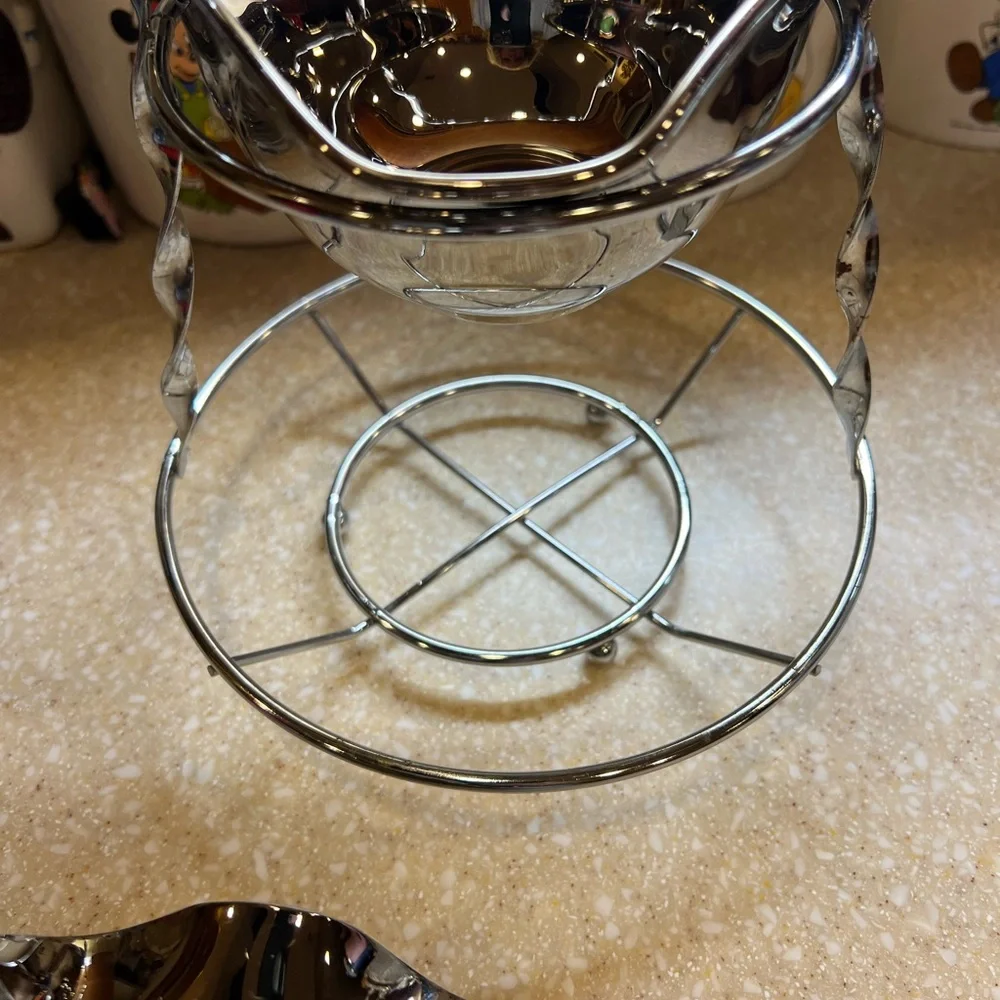 Vintage Sliver Toned Glass 2 Tier Dessert Candy Dish 10.5 Tall Non Tarnish